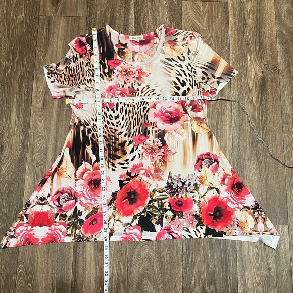 Blue Mood (M) Floral Leapoard Print casual rayon Top - Picture 7 of 10